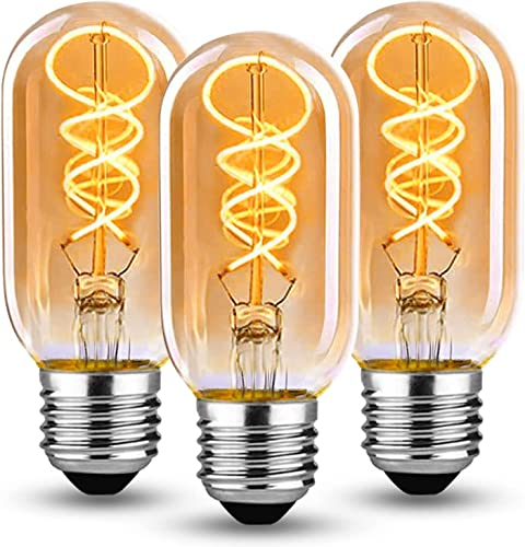HUSTUNG Edison Vintage Glühbirne E27, E27 LED Vintage Dimmbar 4W T45 Glühbirne E27 Led Warmweiss 2700K,LED Glühbirne E27 Vintage Ideal für Nostalgie und Retro Beleuchtung - Bernstein Glas - 3 Stück