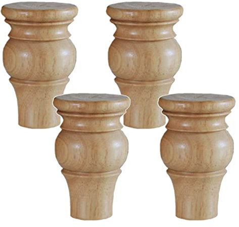 Set of 4 Wooden Furniture Legs, Solid Gourd Shape Kitchen Furniture Feet, Sofa Replacement Legs, for Couch Cabinet Armchair Dresser Table TV Stand Chair Ottoman (10cm/3.94in,Log Varnish)
