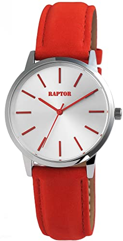 Raptor Sunny Damen-Uhr Leder Dornschließe analog Quarz RA10214 (rot silberfarbig)