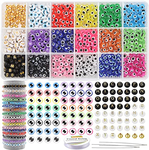 EuTengHao 907Pcs Evil Eye Perlen Brief Charms Spacer Schmuck Strings für DIY Beading Supplies Armbänder Halskette Schmuck Machen Frauen DIY Handwerk (15 Styles)