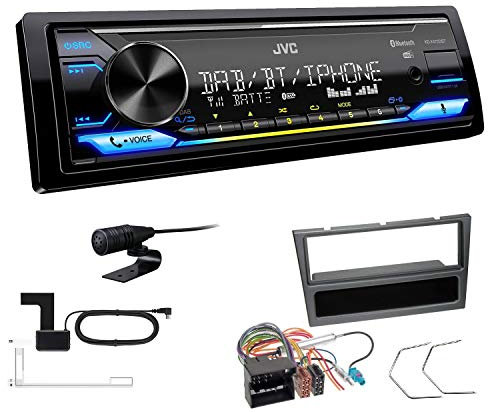 JVC KD-X472DBT 1-DIN Autoradio Bluetooth USB inkl DAB Antenne Einbauset passend für Opel Corsa C 2004-2006 Charcoal-metallic