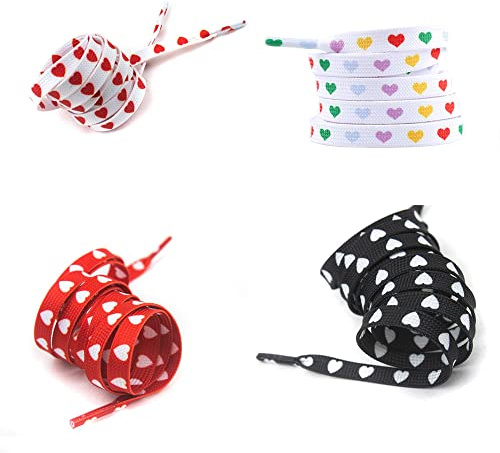 gofidin 4 Paia 4 Colori Lacci delle scarpe Amore Cuore Lacci Piatti Bambini Adulto Coppia Scarpe di Tela Scarpe Da Ginnastica All-match Scarpe Adolescenti Sport Lacci, Multicolore, Taglia unica