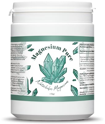 Naturliches Magnesium Pure Aquamin Magnesium 1000g Hochdosiert 350 mg Elementares Magnesium pro Gramm - Reines Magnesium Pulver mit Aquamin für mehr Energie und Muskelentspannung