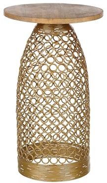 Beliani Beistelltisch Mango Holz rund ø 30 cm Heller Holzfarbton/Gold Modern Waihi