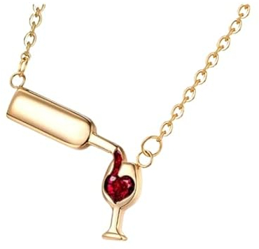 OUTLETISSIMO® Damen-Halskette mit Anhänger Flasche und Kelch Farbe Gold mit Gravur Herz Rot ET176, taglia unica, zamak, zamak