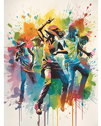 Artery8 Rainbow Rhythm Dance Festival of Colour Dancers Dancing to Music Modern Splat Watercolour Painting Extra Large XL Wall Art Poster Print