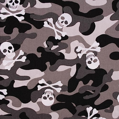 SCHÖNER LEBEN. Baumwollstoff Popeline Camouflage Totenköpfe grau 1,44m Breite