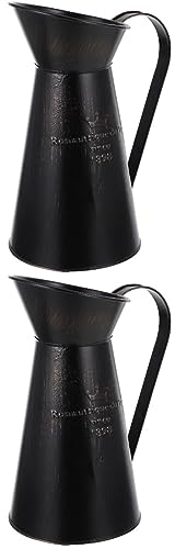 ABOOFAN 2pcs Tin Bucket Flower Pot Flower Vase Metal Watering Can Farmhouse Flower Stand Large Black Jug Vase Decor Galvanized Wedding Vases Milk Churn Planter The Flowers Vintage Iron
