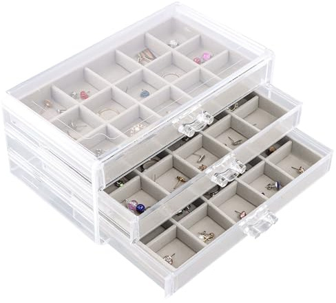 Wisebom smyckeskrin av akryl, smyckeskrin flicka örhängen förvaring, lådor örhänge förvaring smycken arrangör för örhängen ring, smyckesförvaring