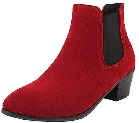 Kayferli Stivaletti da donna grandi comodi in pizzo piatto tacco corto stivali western da donna alti stivali elastici da donna caldi da donna stivali invernali antiscivolo da donna, Colore: rosso, 41