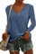 ASKSA Women V Neck Long Sleeve T-Shirt Summer Solid Color Tank Top Casual Loose Shirts Basic Tee Tops (Blue,S)