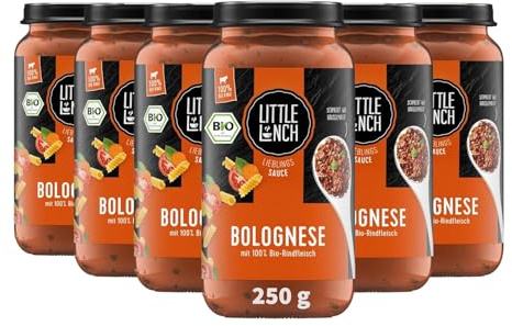 Little Lunch Bio Bolognese | Sauce für Pasta mit Rindfleisch | 6x250g | 100% Bio-Rindfleisch | ohne Zuckerzusatz | laktosefrei | ohne Geschmacksverstärker | 6er Pack
