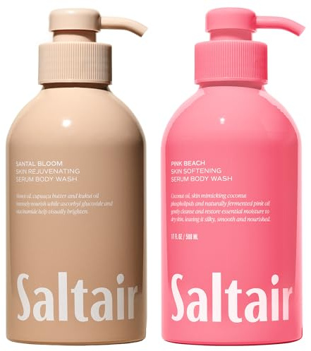 Saltair Body Wash Variety Pack – Santal Vanilla: Santal Bloom & Pink Beach – Moisturizing Body Wash – Scented Shower Gel for Women and Men – 2x 17oz – Paraben & Cruelty-Free