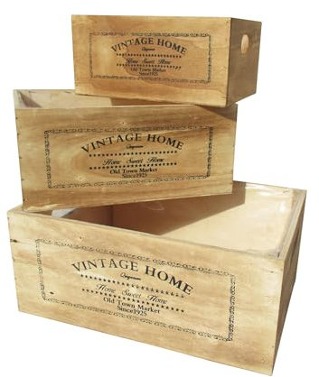 Tris vasi e cassette vintage in legno rettangolari per fiori e piante 35X25X15, ideali per balcone ed interni, con pellicola interna