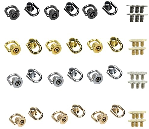 TINGWEN 24 pezzi Vite A Perno con Anello A D Rivetto Artigianale in Pelle Fai da te con anello Rivetti a testa sferica Girevole 360° Per portafoglio in pelle DIY,cappelli,custodia del telefono (12mm)