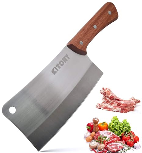 Kitory Hackmesser 18cm, Fleichmesser Extrem Scharf Chinesisches Küchenmesser, Metzgermesser mit Hochwertigem Edelstahl & Ergonomischem Griff - Verdickte Klinge