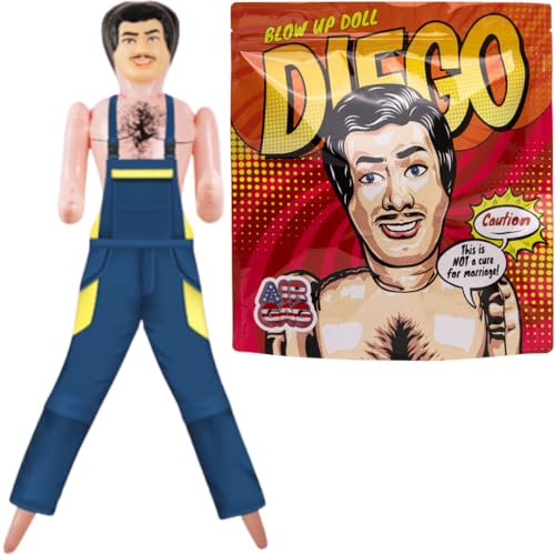 Aufblasbare Puppe in echter Größe – lustiges Accessoire für Junggesellenabschiede und Junggesellinnenabschiede, Scherzgeschenk und Dekoration für Partys (Diego)