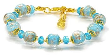 Sospiri Venezia - Bracelet pour Femme avec 9 Perles de Verre de Murano et 10 Cristaux de Bohême, Bracelet Original, Bijou Idéal comme Cadeau, Fabriqué en Italie avec Certificat (Bleu Clair)