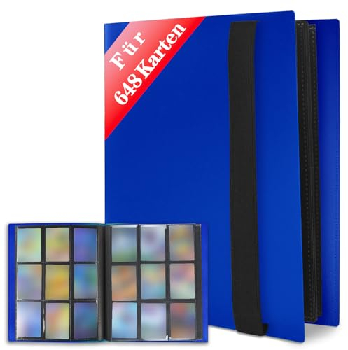 JUSONEY Sammelkarten Album - 648 Pockets Sammelalbum 36 Seiten Pro 9 Pocket mit wasserdichte Blau Buchdeckel Perfekt zum Sammeln von Karten für MTG Magic,für Match Atta(Blau)