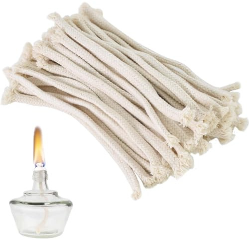 50 Stück Docht für Öllampen, Geflochtener Baumwoll Docht, Kerzendocht für Kerzenherstellung, Premium Ersatzdocht für Öllampen und Kerzen DIY Handgefertigte Kerzenherstellung