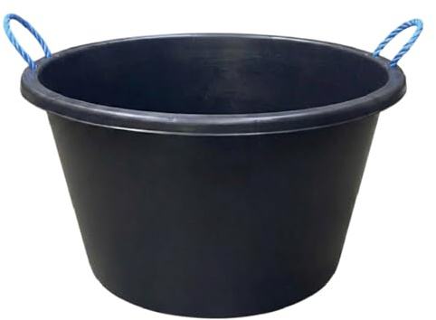 Black - Extra Large Rope Handle Bucket Heavy Duty Strong Plasterer Mixing Cement Muck Buckets Builders Bucket Multipurpose Water Storage Tub - MADE IN UK (70L Litre)
