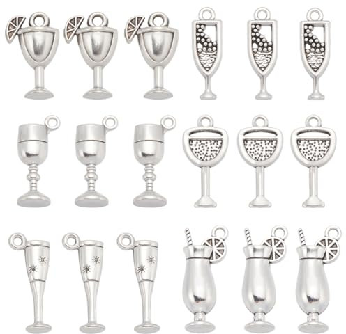 SUNNYCLUE 1 scatola 72 pezzi Ciondolo A Tema Vino Sfuso Ciondoli per Vino In Argento Antico Vintage Tibetano Estivo Lega Metallo Bottiglia di Vetro Drink Ciondoli per Gioielli Creazione di Ciondoli Fe