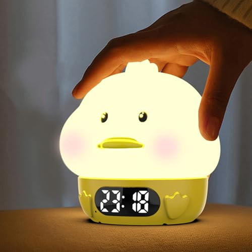 LED-Nachtlicht-Wecker für Babys – RGB-Farbwechsel, Temperaturanzeige, Weck-Timer, wiederaufladbare Touch-Lampe zum Stillen, Silikon, dimmbar, Kinderzimmer-Nachtlicht, Dudu, gelbe Ente