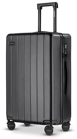 ETERNITIVE - Koffer Mittelgroß I Reisekoffer aus ABS I Größe: 65,5 x 43,5 x 26,5 cmI Rollkoffer 60L I Reisetrolley Leicht mit 4 Doppelrollen 360° I Hartschalenkoffer mit TSA-Schloss I Schwarz