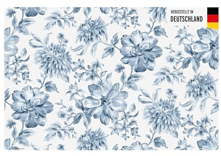 Schreibtischunterlage für Kinder und Erwachsene - Vintage Blumen blau - 60 x 40 cm - aus hochwertigem Vinyl - Made in Germany
