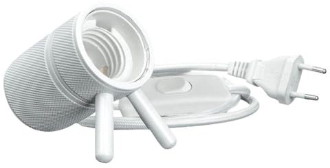 TIBELEC, 45500110, Douille Métal E27, 60 Watts, avec cordon en Fil Tissu et un interrupteur, Couleur Blanc, Design minimaliste pour une ambiance lumineuse moderne