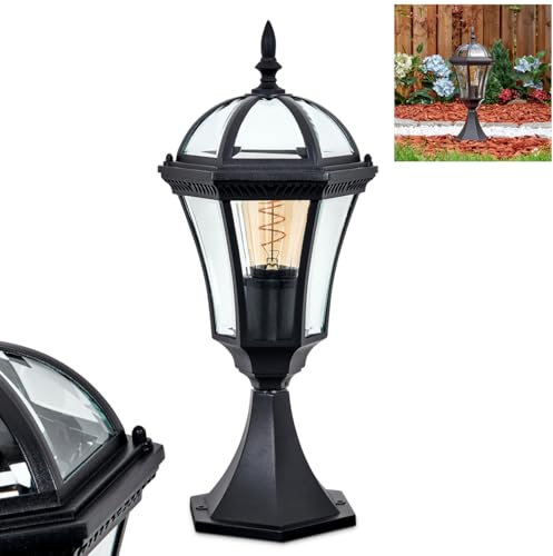 HOFSTEIN Sockelleuchte Lavajo, Sockellampe aus Metall/Glas in Schwarz/Klar, Wegeleuchte im Vintage/Antik/Landhaus-Design für Garten/Außenbereich/Terrasse/Hof, Höhe 45 cm, E27, IP44