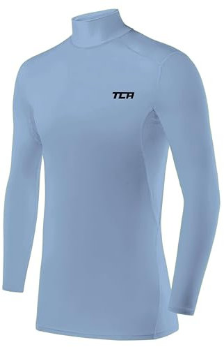 TCA Men's HyperFusion Compression Base Layer Top Long Sleeve Under Shirt - Mock Neck - Ice Blue Mock, L