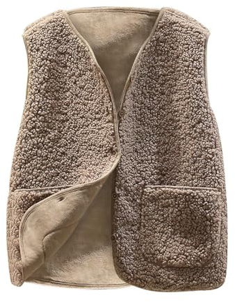 Gilet en Molleton Polaire Doux sans Manche Coupe Classique Femme Grandes Filles Couleur Unie Blouson Mode Bouton Matelassée sans Manches Veste avec Poches (Kaki, M)