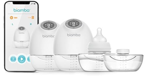 Biamba Pump Pro Portable Breast Pump Hands Free - 180mL Capacity Wearable Breastfeeding Pumps with App Control, Electric Hands Free Breast Pumps with 3 Modes, 9 Suction Levels, Slim Design, Double