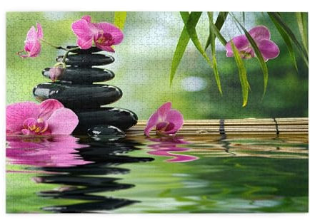 Mexpekil 1000 Teile Puzzles für Erwachsene Japanische Zen Orchidee Stein Holzpuzzles Herausfordernde Puzzlespiele für Jugendliche Geschenke