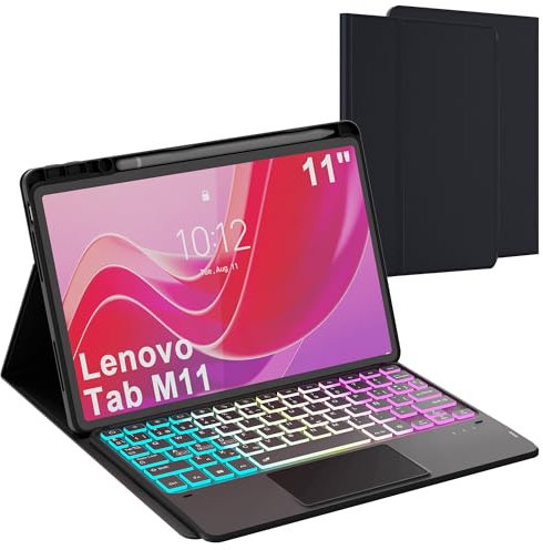 Funda con Teclado para Lenovo Tab M11 2024 11 Pulgadas - Bluetooth Español Ñ Teclado, Cubierta de teclado desmontable con retroiluminación iridiscente y panel táctil para Lenovo Tab M11 Tablet 11