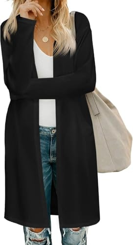 Fisoew Cardigan da donna aperto sul davanti, a maniche lunghe, leggero, con tasche