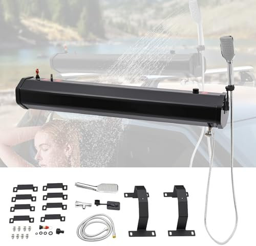 FQMYLTYN Douche de Camping 30 L avec Réservoir d'eau, Douche de Route à Chauffage Solaire, Montage sur Galerie de Toit pour Véhicules, Camions et SUV