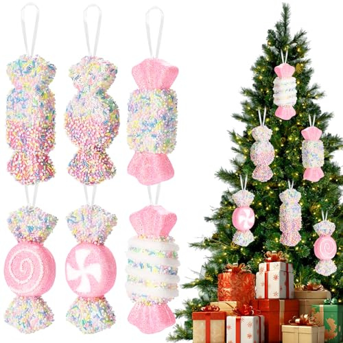 Weihnachtsbaumschmuck, 6 Stück Weihnachtsbaum Schmuck Groß Süßigkeiten Anhänger Deko Weihnachtsbaum Anhänger, Bonbon Ornamente Christbaumschmuck Süßigkeiten Ornamente