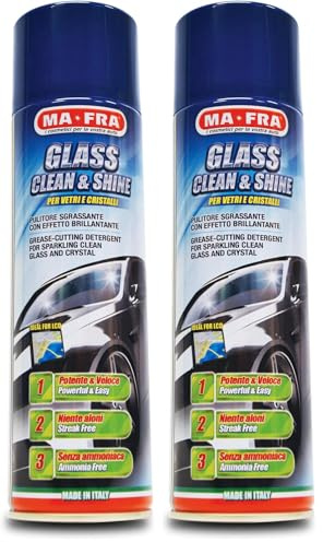 Ma-Fra, Glass Clean & Shine, Limpiador de Cristales, Desengrasante, No Mancha, para Cristal y Vidrio, con Efecto Brillante, 500 ml (Paquete de 2)