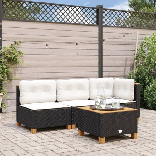 Frdhee Couch Außen Gartensofa Gartenbank,Garten Ecksofa mit Kissen Schwarz Poly Rattan,Für Garten Terrasse Balkon Bank Couch Liege,Einfach Zu Montieren