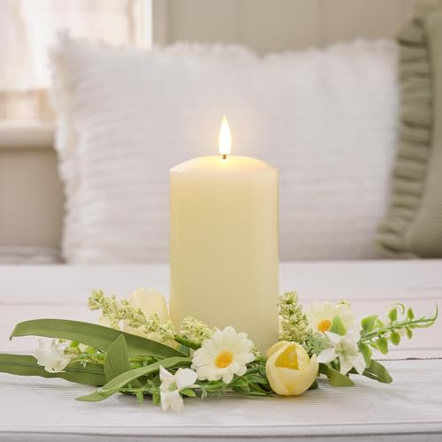 Lights4fun 2er-Set Osterkerzenhalter aus Kunstblumen & mit TruGlow Kerze | Deko Ostern Frühling Frühjahr Sommer für Tisch & Wohnbereich | ø 8 cm