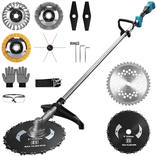 7-IN-1 Akku Rasentrimmer Kompatibel mit Makita Akkus 18V | 1380W Bürstenloser Freischneider Akku mit 7 Klingen und Schulterriemen, 18800 U/min Elektrisch Motorsense(Ohne Akku)