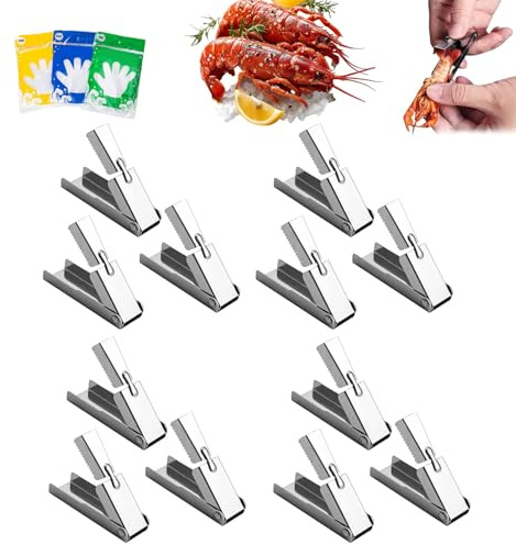 Crawfish Peeler Tool, Stainless Steel Shrimp Deveining Tool for Protecting Nails, Professional Crayfish Sheller & Seafood Peeling Device For Kitchen, Restaurant, and Seafood Boil Party (12Pcs)