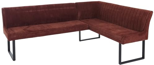 Mendler Eckbank HWC-O82, Esszimmerbank Bank, Öko-Tex (310g/m²) Chenille Stoff/Textil Metall 210x159cm - rot