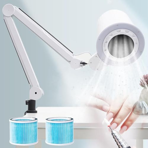 Nail Dust Collector with Lamp, 4700RPM Powerful Manicure Vacuum Extractor Fan - 10 Speeds Adjustable Filter Cleaner with 3-Color Desk Light (3000K-6000K) for Salon