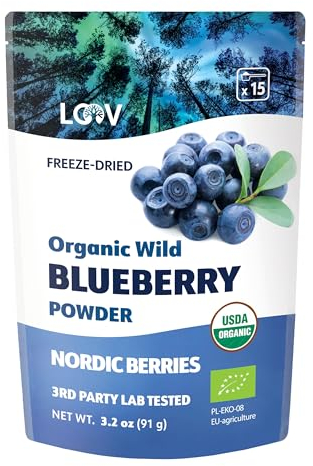 LOOV Polvere di mirtillo selvatico biologico - Scorta per 15 giorni, 91 g, ottima per frappé e colazione, liofilizzata, dall’Europa del Nord, senza zuccheri aggiunti