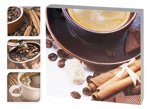quantio 4 Wandbilder Kaffee - je 24 x 24 cm - Kunstdruck - Holzrahmen - Bild auf Holzplatte - Holzplattenbild - Dekoration - Holzbild