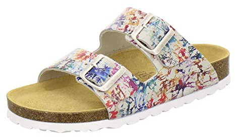AFS-Schuhe 2100, Bequeme Damen Pantoletten echt Leder, praktische Arbeitsschuhe, Hausschuhe, Handmade in Germany (42 EU, Mehrfarbig/Bunt)