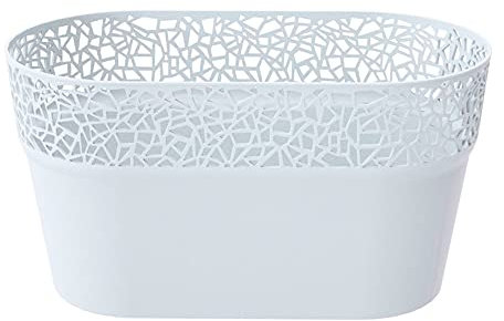 Prosperplast Blumentopf L 28 cm weiss Kunststoff Spitzenoptik Übertopf Deko oval Tree
